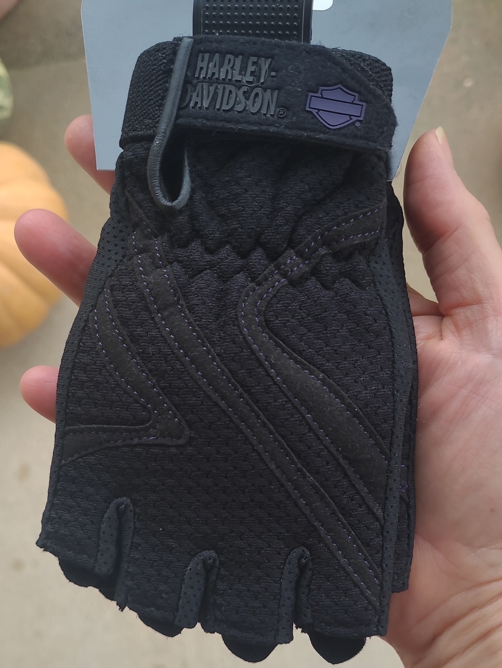 Harley-Davidson Black Fingerless Riding Gloves with Purple Accent